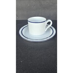 Dansk Bistro Christianshavn Blue Cup & Saucer Coffee Tea Set Blue Band Porcelain